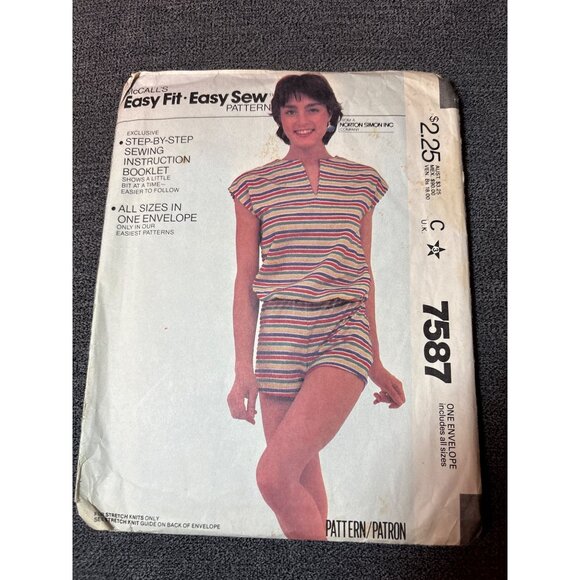 McCalls 7587 Misses Pattern Top & Shorts Size 6 8 10 12 14 16 18 20 Uncut 1981 V - Picture 1 of 7